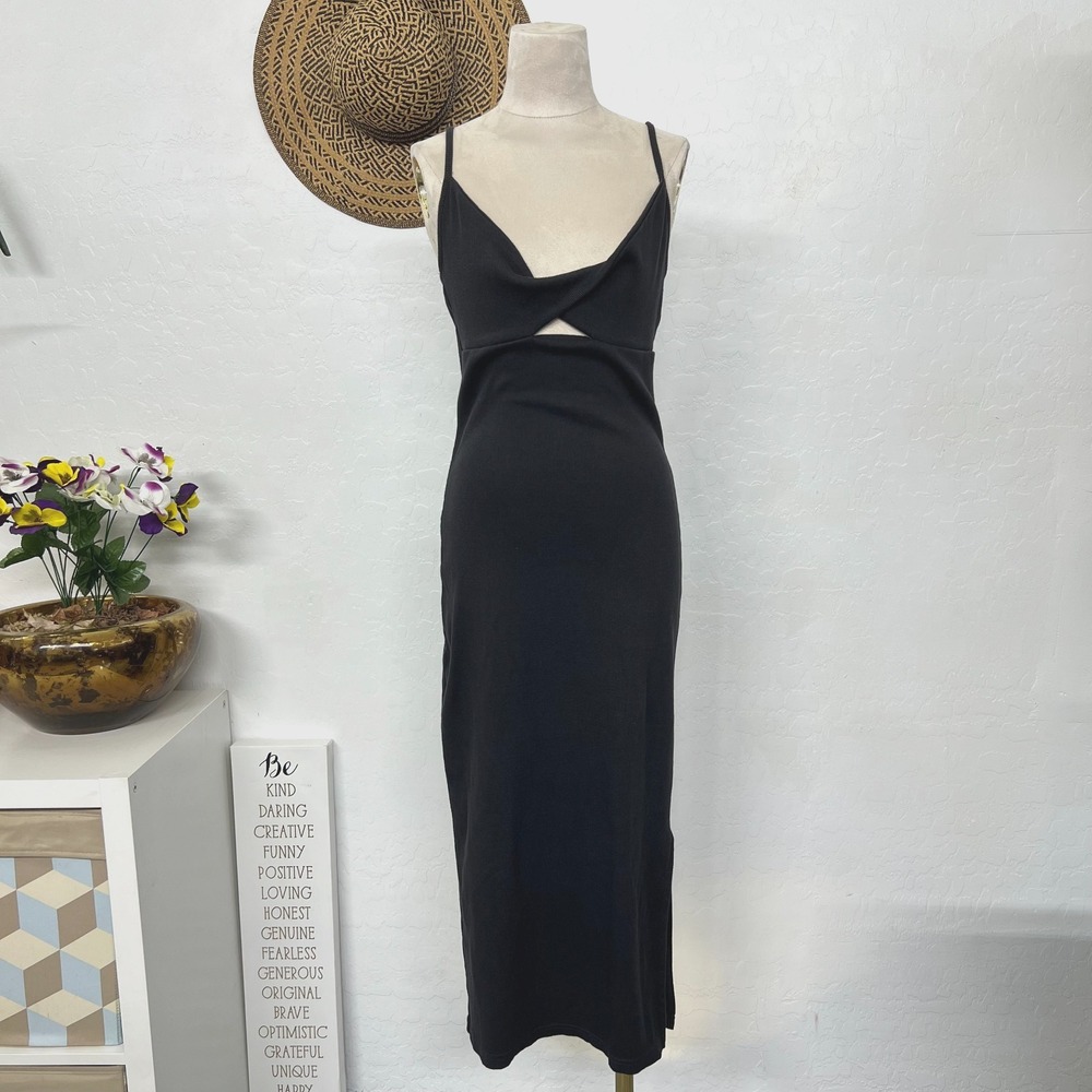 Roxy gray knit midi dress M stretch slit straps beach summer sun casual vacation